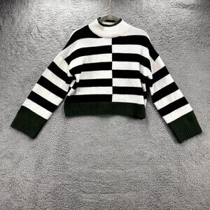 William Rast Women's Medium Boxy Crop Sweater Color Block‎ Sweater Green Accents